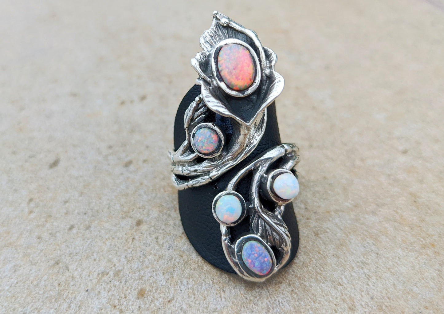 Opal and Sterling Silver Lily Ring